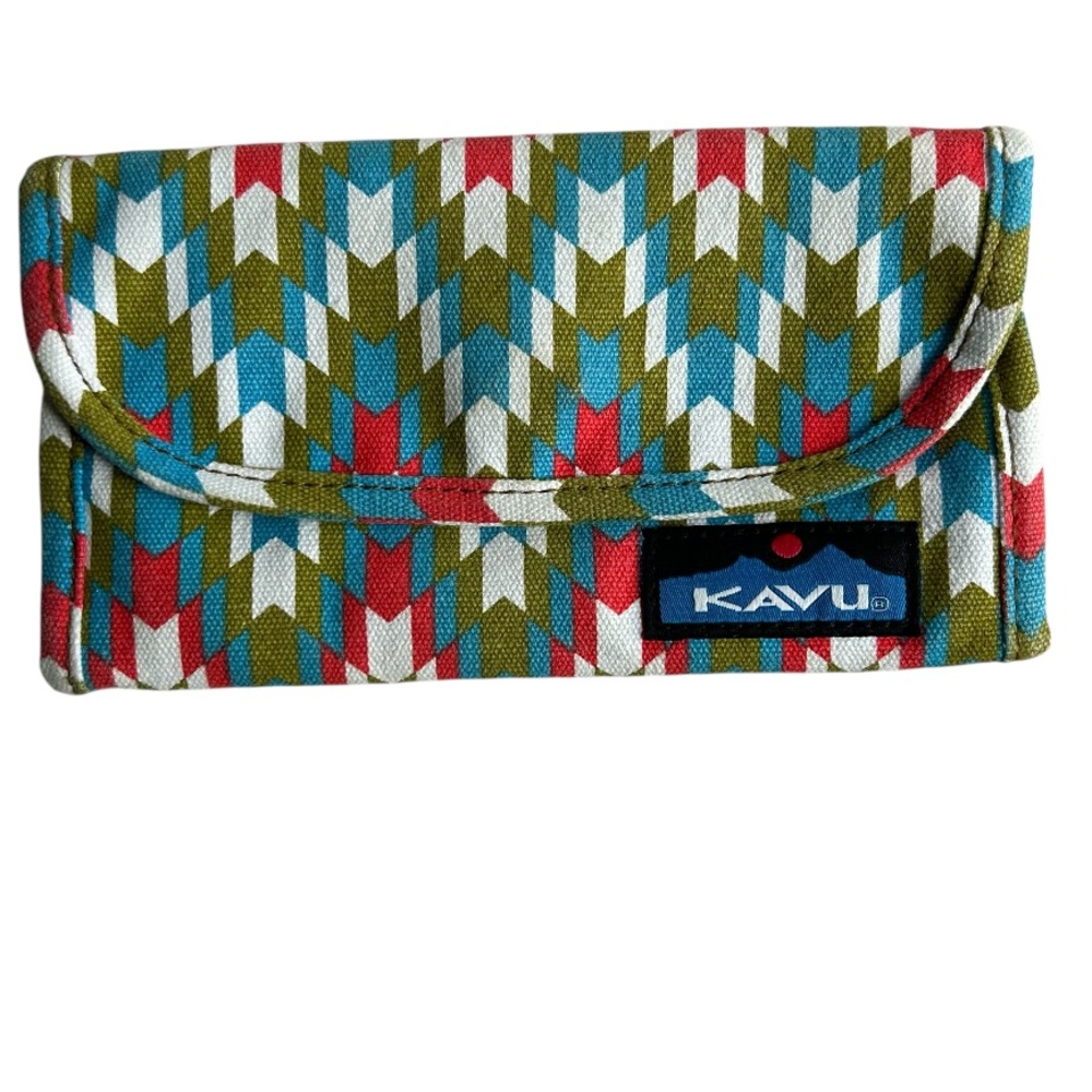 KAVU Big Spender Tri-Fold Aztec Patterned Wallet 100% Cotton Canvas Snap Closure